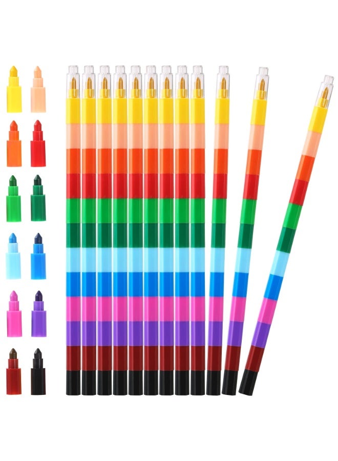 Peachjoy Multicolor Pencils, 10 Pcs Stackable Crayons for Kids, Stacking DIY Buildable Party Favors for Office School Supplies (12 Color) - Image 1